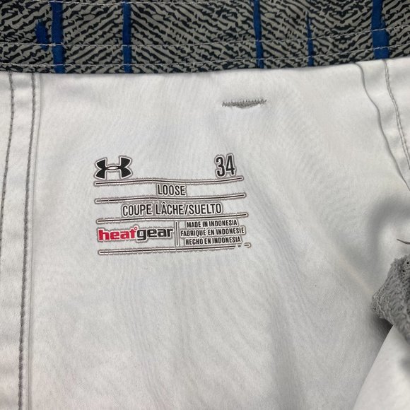 Under ARMOUR UA Swim Shorts Men 34 Gray Blue Striped Board Short Pants Outdoor - Picture 5 of 13
